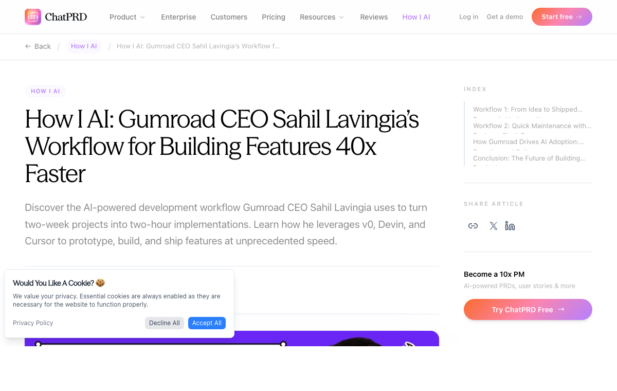 Gumroad's v0 + Devin + Cursor Stack captured proof view.
